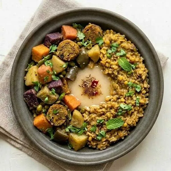 Mix vegetable undhiya with kathiyawadi kichadi